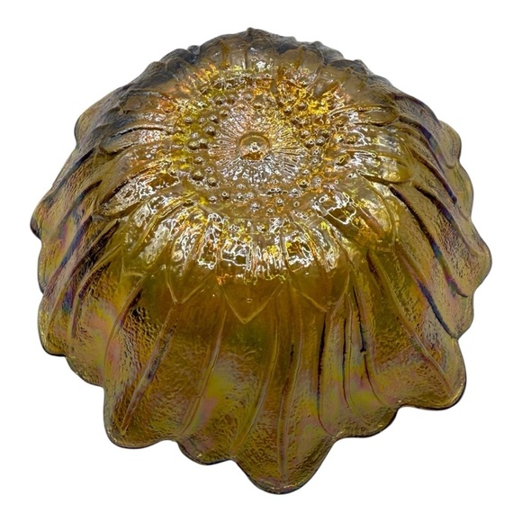 Indiana Amber Carnival Glass Marigold Sunflower Candy Bowl Trinket Dish - Picture 3 of 7